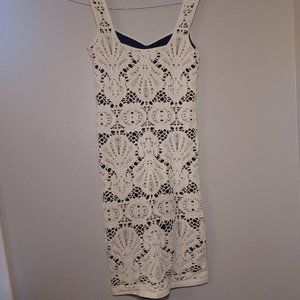 crochet style lace, creamy white and black dress